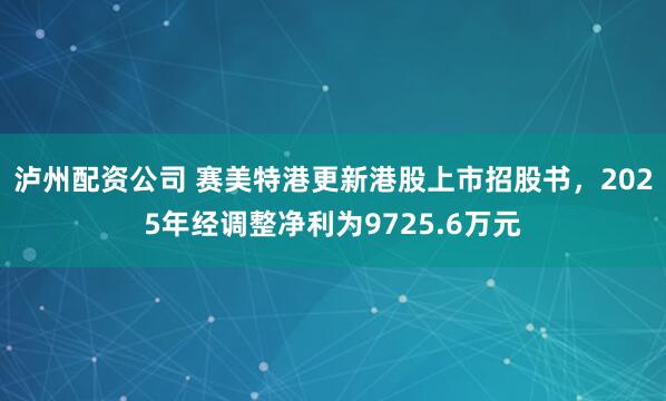 泸州配资公司 赛美特港更新港股上市招股书，2025年经调整净利为9725.6万元